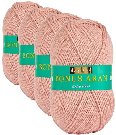 Sirdar Hayfield Bonus Aran Yarn, Oyster Pink (614), 100g (Pack of 4)