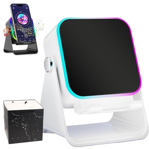 5-in-1 Induction Speaker for Mobile Phone, Wireless Bluetooth Speaker with Adjustable Stand, 8-Mode RGB Light & 5000mAh Power Bank, Stereo Sound Audio Dock for iPhone, Android & Tablets (White)