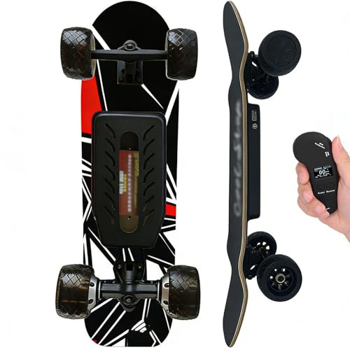 WACLMOTAKE Skateboard électrique, Longboard,Skateboard électrique avec télécommande Commandes adaptées aux débutants, avec Moteur hub Simple/Dual, Vitesse maximale de 22-40 km/h Dual-Drive-33km
