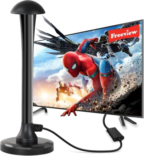 TV Aerial - Digital TV Aerial Indoor 750+ Miles Long Range - Amplified HD TV Antenna Indoor for Freeview TV Support 4K 1080P Local TV Channels with Booster & 16.4ft Coax Cable