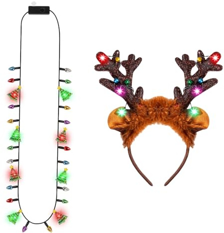 AWSOLAR LED Weihnachts Haarschmuck und Halskette Wihnachten, Weihnachtsassesoires für Festlichkeiten, Geburtstage, als kleines Geschenk, Modeaccessoire
