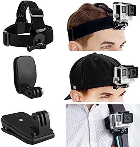 Bundle Supporto di Montaggio per Testa e Zaino - Supporto Testa, Clip Rapida Cappello - Supporto Clip Zaino - Include Anche Vite - Compatibilie Con Tutti i Modelli di GoPro Hero/DJI Osmo Action