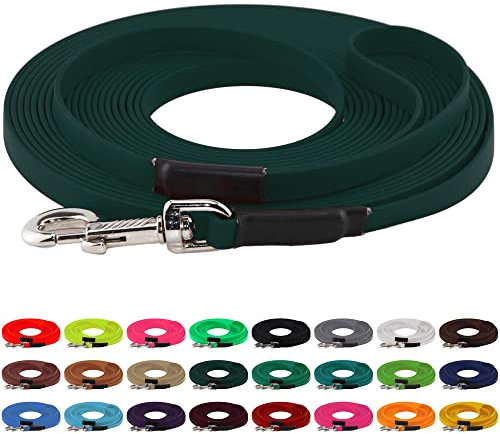 LENNIE BioThane Schleppleine, 13mm, Hunde 15-25kg, 10m lang, mit Handschlaufe, Dunkelgrün, genäht