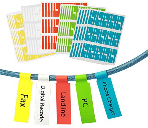 750 Pcs Self-Adhesive Cable Labels ZoomSky Waterproof Wire Label Tear Resistant Marker Cable Tag Stickers Cord Identification 5 Assorted Colors 25 Sheets