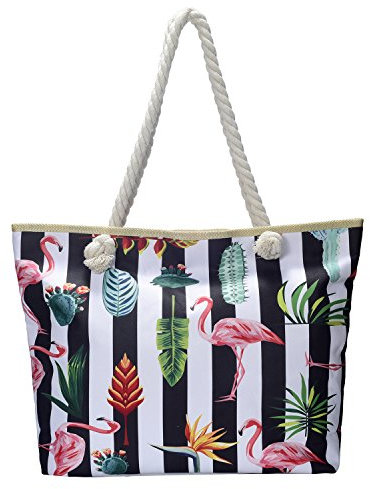 DonDon Strandtasche XXL mit Reißverschluss - Umhängetasche Damen, Shopper Tasche Damen im Beach Look mit Schulterriemen - Urlaub Must Haves Beach bag - Fidschi Island