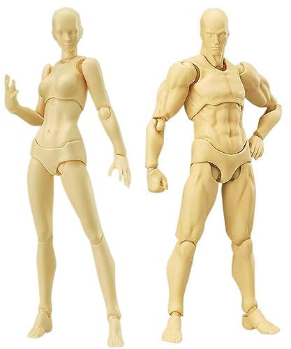 Künstler-Schaufensterpuppe, Blockkopf, verbundene Schaufensterpuppe, Zeichenfiguren, kleines Figurenmodell zum Skizzieren, Malen, Zeichnen, Künstler, männlich und weiblich, Set