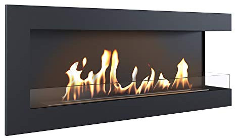 KRATKI Eckkamin Delta | Biokamin 1200 x 280 mm | Wandkamin mit Verglasung 4 mm | Ideal für offene und Moderne Innenräume | TÜV - Rheinland geprüft | Offen nach rechts