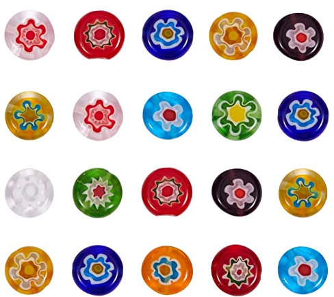 UR URLIFEHALL 84 Stück handgefertigte Millefiori Lampwork Glasperlen flache runde Blume Abstandshalter Perlen für Schmuckherstellung