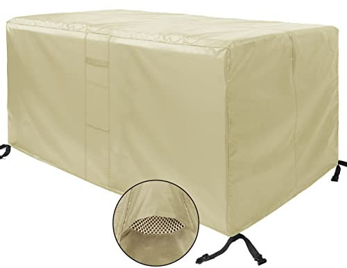 MEEYI Sitzgruppe Möbelsets 180x150x80cm, Verbesserte 420D Heavy Duty Oxford Schwerlast 420D Oxford Gewebe Staubdicht Sonnenschirm Schutzhülle für Gartentisch, Beige