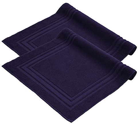Komfortec Badvorleger Set 2 Teilig, Frottee Duschvorleger, Waschbar Duschmatte & Badteppich, 600 g/m² &100% Baumwolle, Saugfähig & Schnelltrocknend, 50 x 70 cm, Navyblau