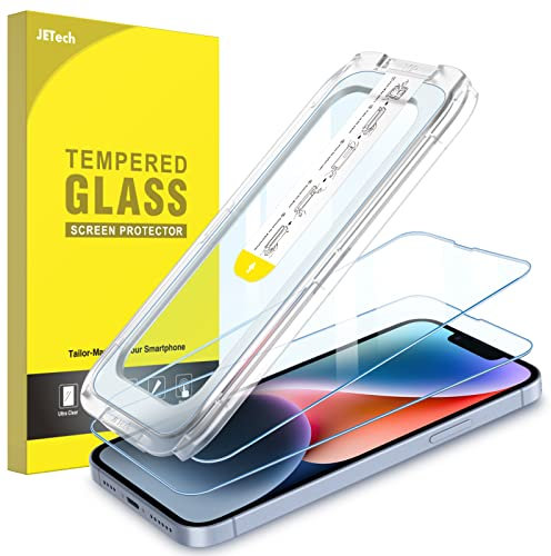JETech Ein Touch Installieren Schutzfolie für iPhone 14 Plus 6,7 Zoll, Full Screen Panzer Schutz Glas Folie Displayschutz, Auto Ausrichtungswerkzeug Bausatz, HD Klar, 2 Stück