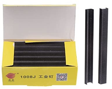 sourcing map 5000pcs 1008J 20Ga 3/7-inch Crown 1/3-inch Staples U-Shaped Galvanized Straight Brad Nails with Storage Box for Woodworking DIY Decoration, Black