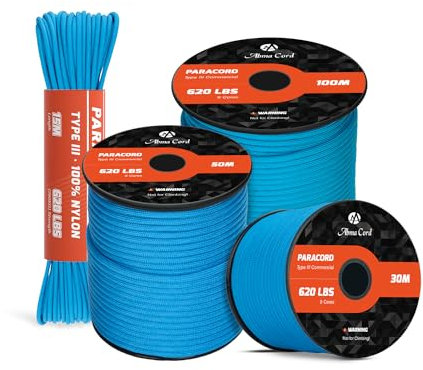 Abma Cord Paracord 4mm 100m 100% Nylon Rope 9 Strands Type III Parachute Cord for DIY, Camping, Survival, Outdoor - Max. 280kg - Blue