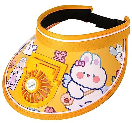 Outdoor Sun Visor Fan Hat Kids Summer Fans Hats Mini Fan Hat Sun Hat Built in Fan for Camping, Yellow