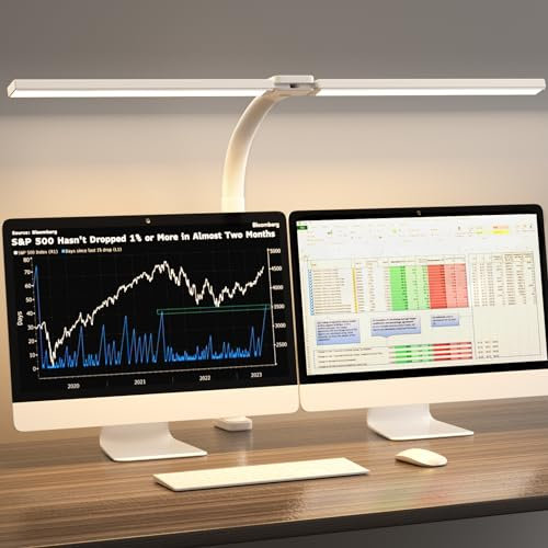 SKYLEO Desk Lamp - Double Head LED Desk Light for Home Office - 24W Eye Caring - Touch Control - 5 Color Modes X 11 Brightness Levels - 2400LM - Timmer & Memory Function - White