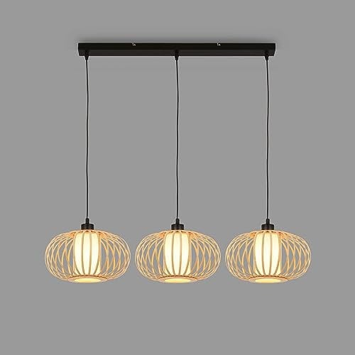 BRILONER – Bambus Pendelleuchte, Deckenlampe für das Wohnzimmer, Deckenleuchte Holz, Lampe Wohnzimmer, Wohnzimmerlampe, Boho, E27 Fassung, 70x28x120 cm (LxBxH)