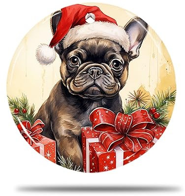 Keramik Weihnachts Ornamente, 7.3Cm Französische Bulldogge 3D Weihnachtsbaumanhänger Weihnachts-Hängende Hängend Weihnachtsdeko