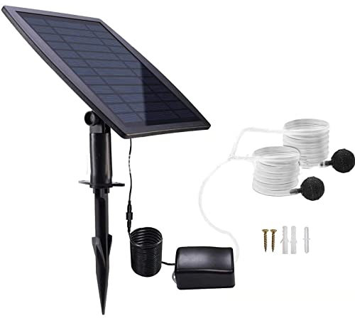 YOPOTIKA Pompe à air à énergie solaire, oxygénateur à énergie solaire, pompe à air à brancher, pompe à oxygène solaire pour aquarium, piscine extérieure, étang, aquarium