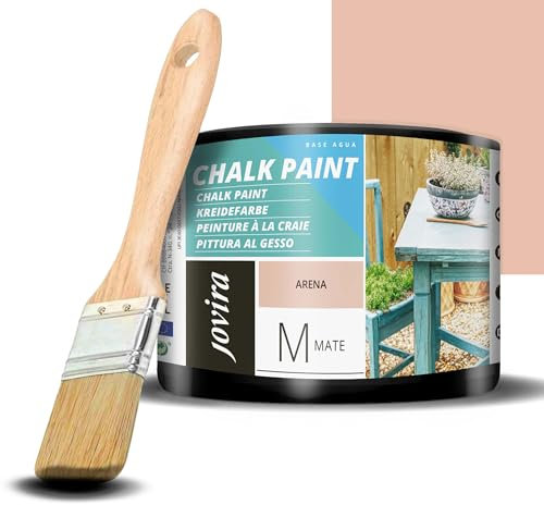 JOVIRA PINTURAS Pintura Tiza - Chalk Paint al Agua Mate + Pincel especial para madera. Renueva tus muebles con creatividad. (375 Mililitros, Arena + Pincel)