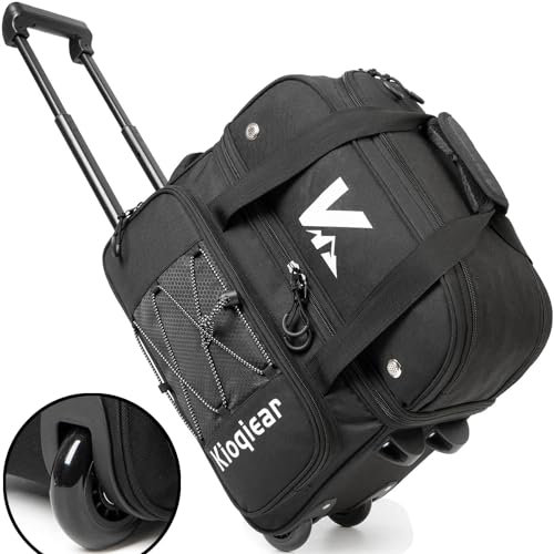 Kioqiear „Double Roller“ Bowlingtasche für 2 Kugeln und großem separatem Schuhfach und übergroßer Zubehörtasche, 91,4 cm ausziehbarer Griff. (Schwarz)