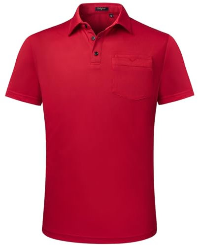 Enlision Men's Red Polo Shirts Short Sleeve Plain Polo Shirt with Pocket Casual Summer Golf Tops XL