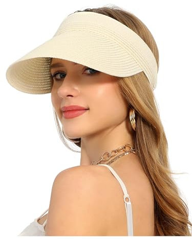 sy soul young Sonnenhut Damen Sommer Strohhut faltbar uv Schutz 50 Hut Sun hat sonnenhüte mit Breite Krempe für Strand Golf(Weiß)