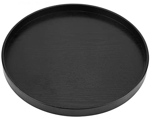 Bandeja de Comida, Bandeja Redonda Negra, Bandeja de té de Madera Natural, Plato for Aperitivos, Pasteles, postres for Hotel, Bandeja for Servir en casa, Ideal for Servir té y café