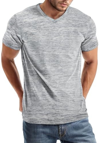 comefohome Mens V Neck T-Shirts UK Graphic Tshirt Casual Short Sleeve Tops Fashion T Shirts Cool Tee Shirt Grey 3XL