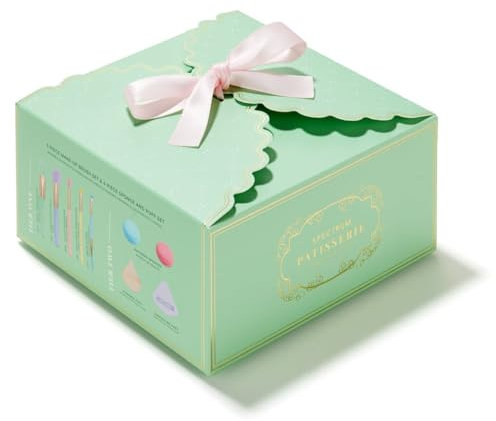 Spectrum Coffret cadeau pinceaux de maquillage et éponge pour pâtisserie | 5 pinceaux midi, 2 éponges mélangeuses macarons, houppettes polyvalentes | Qualité supérieure, emballage cadeau, application