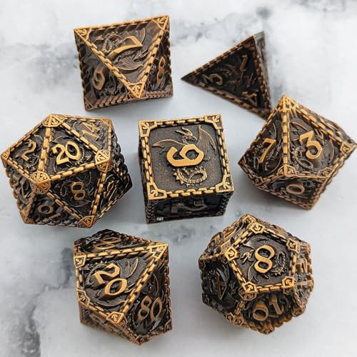 Dragon 7-in-1 D&D-Dice Dungeon DND-Würfel-Set mit Geschenk-Box, Metallwürfel für Rollenspiele