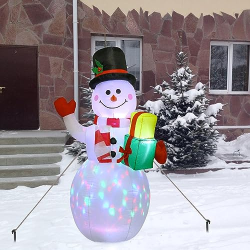 Fauitay Aufblasbarer Schneemann mit Bunter LED Lichtern, 1.5m/5ft Schneemann Deko Außen, Automatisch aufblasbarer Schneemann weihnachtsdeko für Außen Innen Garten Rasen Yard
