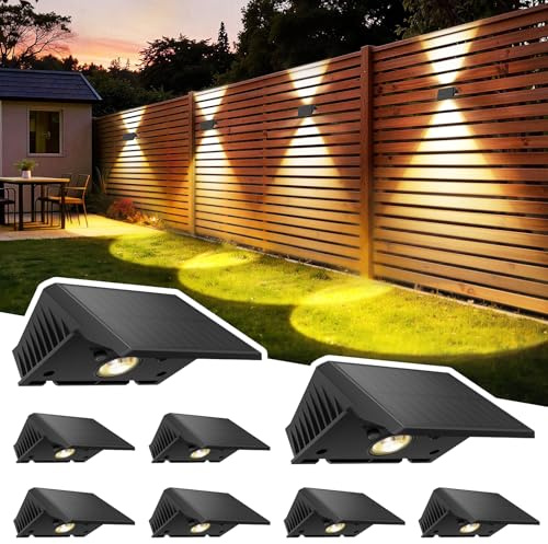 Delaiglow Solarlampen für Außen,8 Pack wandleuchte Solar aussen Solarleuchten Nach Oben und Unten Beleuchtet IP67 Wasserdicht 120LM solarlampen für Garten Zaun Deck Warmweiß