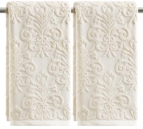 Artoid Mode 2er Pack Beige 3D Vintage Blumen 100% Baumwolle Handtücher, 35x75 cm Jacquard Weich Saugfähig Badezimmer Dekoration Badetuch