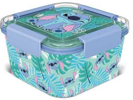 Elbenwald Bento Lunchbox - Motive wie Lilo & Stitch, Harry Potter, Minecraft & viele mehr 17 x 10 x 17 cm Doppelstöckig 3 Fächer und Soßenbehälter (Lilo & Stitch - Aloha)