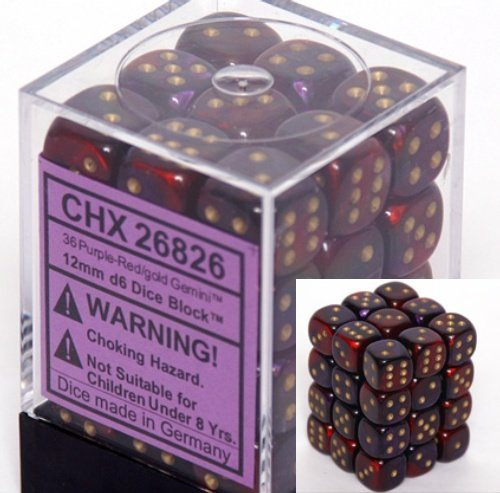 Chessex 36er-Würfel-Set W6 Gemini Violett-Rot/Gold