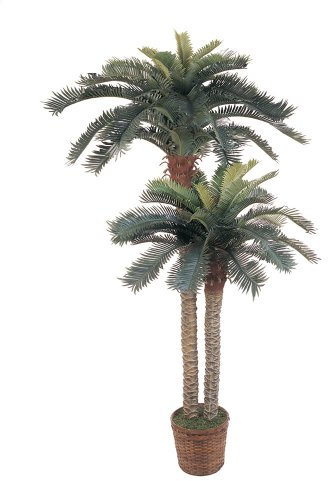 Nearly Natural 5033 6ft. & 4ft. Sago Palm Double Potted Silk Tree,Green,Small stalk: 48h, Large stalk: 72h