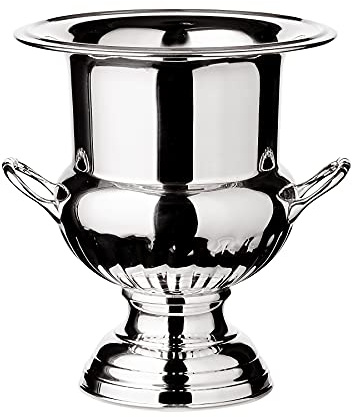 EDZARD Weinkühler Queen Anne (H 26 cm, Ø 23 cm), schwerversilbert, mit Griffen, für 1 Flasche – Flaschenkühler, Champagnerkühler Silber, Sektkühler, Getränkekühler, Barzubehör