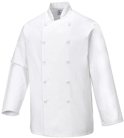 Portwest C836 Sussex Chefs Jacket Machine Washable Button Front | White, Medium, Classic Fit, 100% Cotton, Mandarin Collar, Durable
