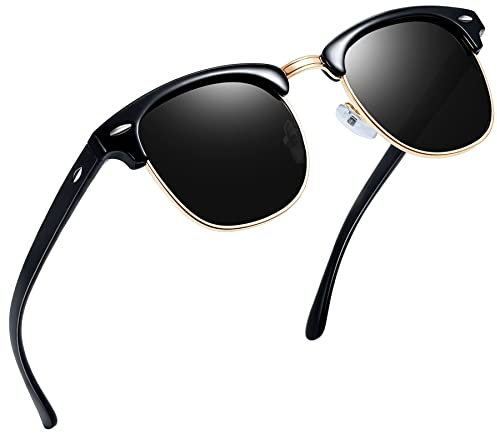 Joopin Retro Dunkel Sonnenbrille Herren Halbrahmen Polarisierte und Vintage Sonnenbrille Damen UV400 Sunglasses Unisex für Fahren und Tourismus (Glänzend Schwarz)