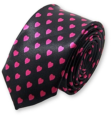 cravate slim étroite coeur rose et noire