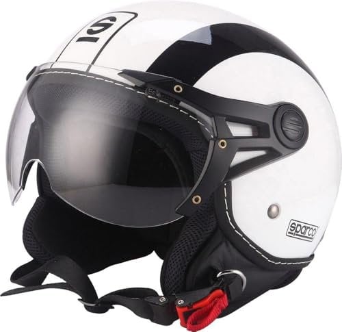 Sparco Riders Demi Jet 85759 Casco Moto, Bianco/Nero, XS