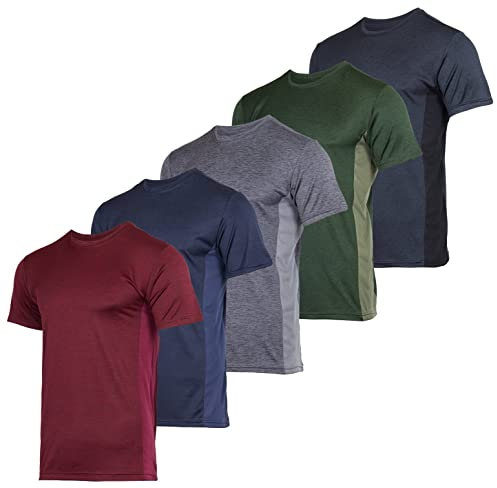 Men's Quick Dry Fit Shirt Short Sleeve Top Active Wear Training Athletic Base Layer Crew T-Shirt Fitness Rugby Gym Wicking Tee Workout Football Sports Running Exercise Undershirt - 5 Pack,Set 1-XL