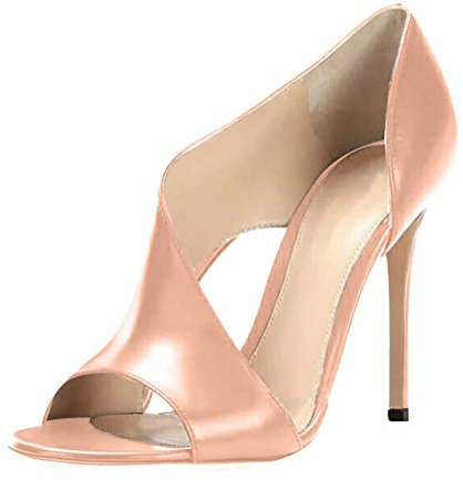 Minetom Damen Stiletto High Heel Sandalen Pumps Peep Toe Schuhe Hoher Absatz PU Leder Sandaletten Hochzeit Abiball Party Rosa 39 EU