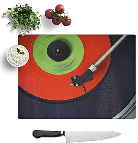Kitchen Chopping Board Glass - Turntable Record Vinyl - Textured Worktop Saver Cutting Board - Heat Resistant, Shatterproof and Hygenic - 28.5 x 20 cm