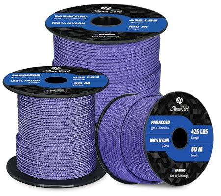 Abma Cord Paracord 3mm 50m 100% Nylon Rope Type II 3 Strands Parachute Cord - Max. 192kg (425lbs) - Purple