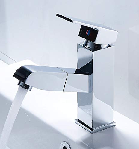 Huin Rubinetto per lavabo estraibile per bagno Rubinetto per acqua cromato con miscelatore per lavabo con doccetta estraibile