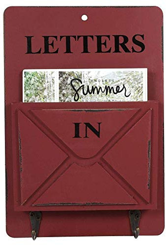 HERCHR Porte-Courriers Bois, Porte Clé Mural avec 2 Crochets Porte-Lettres pour Le Rangement de Vos Clefs Courrier Revues, 18 x 26cm