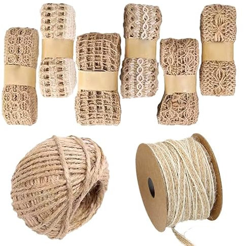 8 Rollen Juteband Vintage Natürliche Sackleinen Hessische Band Sackleinen Band Schnur Rolle Jute Schnur Band Dekoband für Handwerk DIY Scrapbooking Hochzeit Hausdeko Basteln Haus Geschenke Deko
