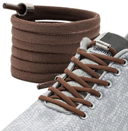 LaceHype - Premium Schnürsenkel ohne binden, elastischeSchuhbänder mit Metallkapseln, 1 oder 2 Paar - CP2 - mit Kapseln für Sneaker, Laufschuhe, Sporschuhe (Braun, 2P)