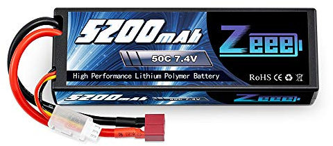 Zeee 2S Lipo Battery 7.4V 5200mAh 50C Hard case Battery with T Plug for RC Truck RC Truggy RC Heli Airplane Drone FPV Racing